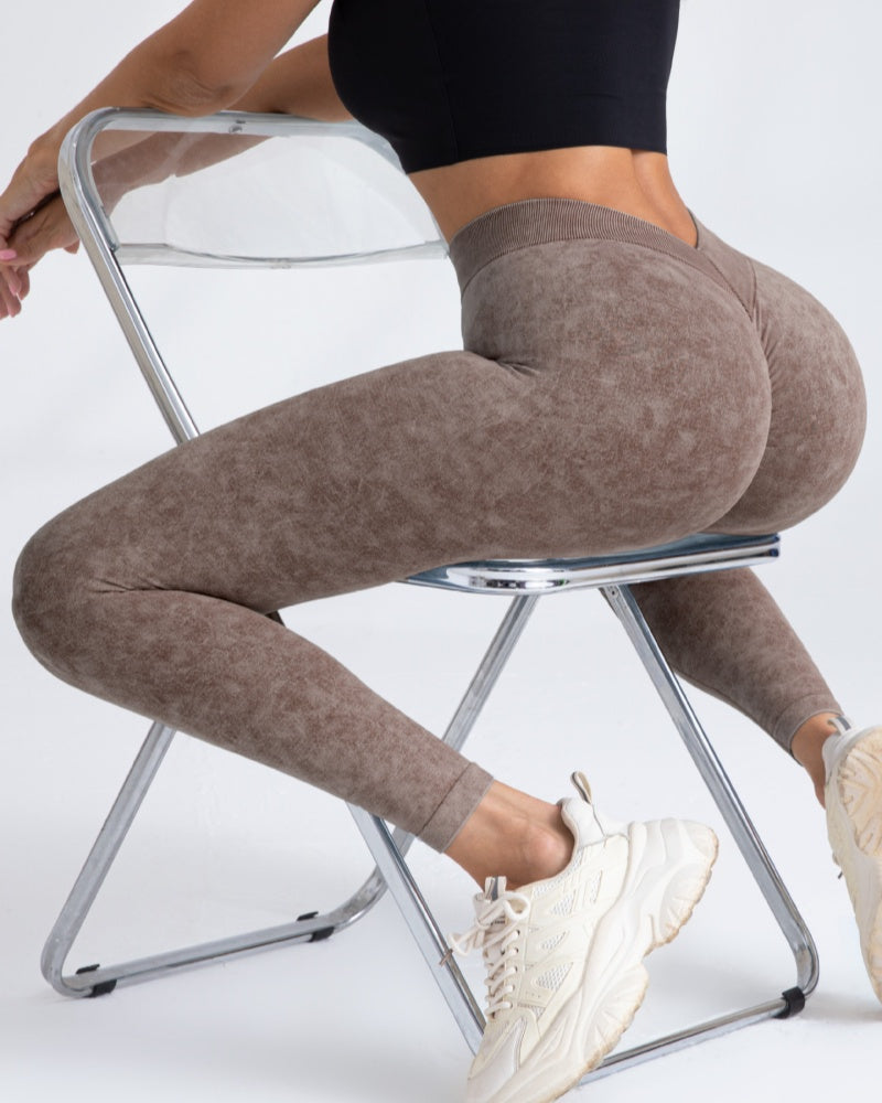 Pfirsichfarbene Hüfthebende Nahtlose Yogahose für Damen Elastische Fitnesshose mit Hoher Taille