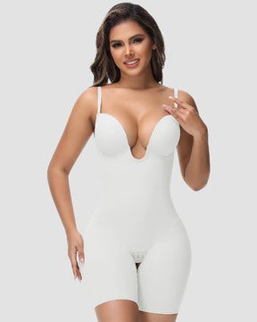 Damen U-Plunge Trägerlos Bodysuit Bauchkontrolle Integriertem BH Shapewear