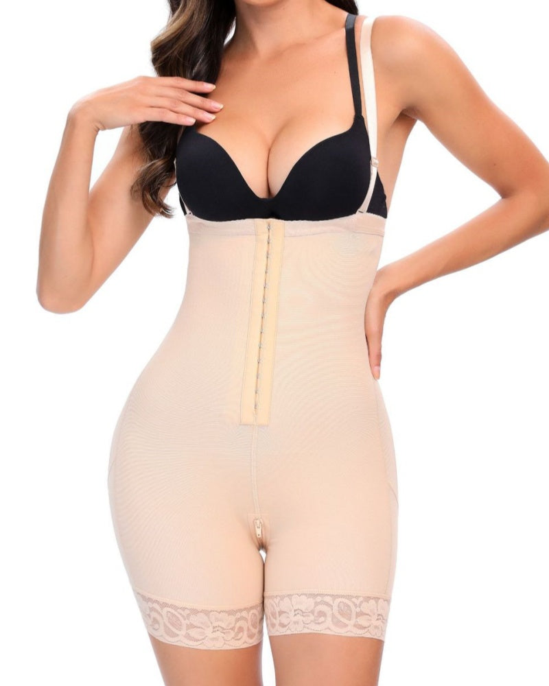 Fajas Colombianas Offene Brust Shapewear für Frauen Bauchkontrolle Po-Lifter mit Reißverschluss im Schritt