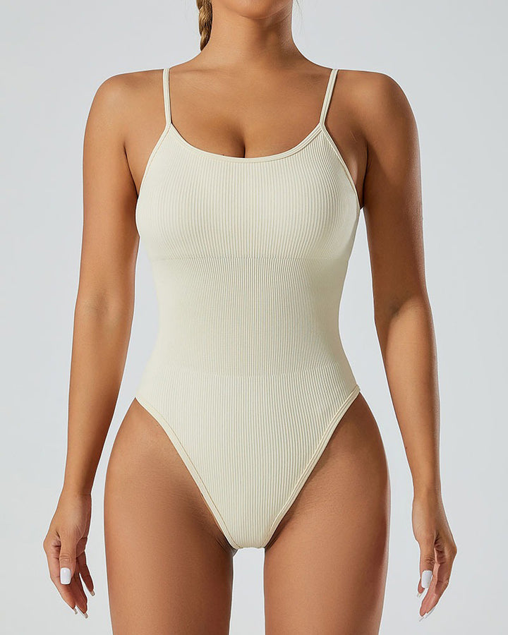 Sexy Gerippter Ärmelloser Einfarbige Spaghettiträgern Bodysuit Shapwear Für Damen