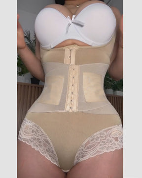 Dünnen Trägern doppelter Bauchweg Shapewear Sanduhr Korsett Spitze Bodysuit