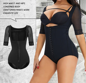 Damen Fajas Colombianas Offene Bust Mesh Kurzarm BBL Bauchweg Korsett Shapewear