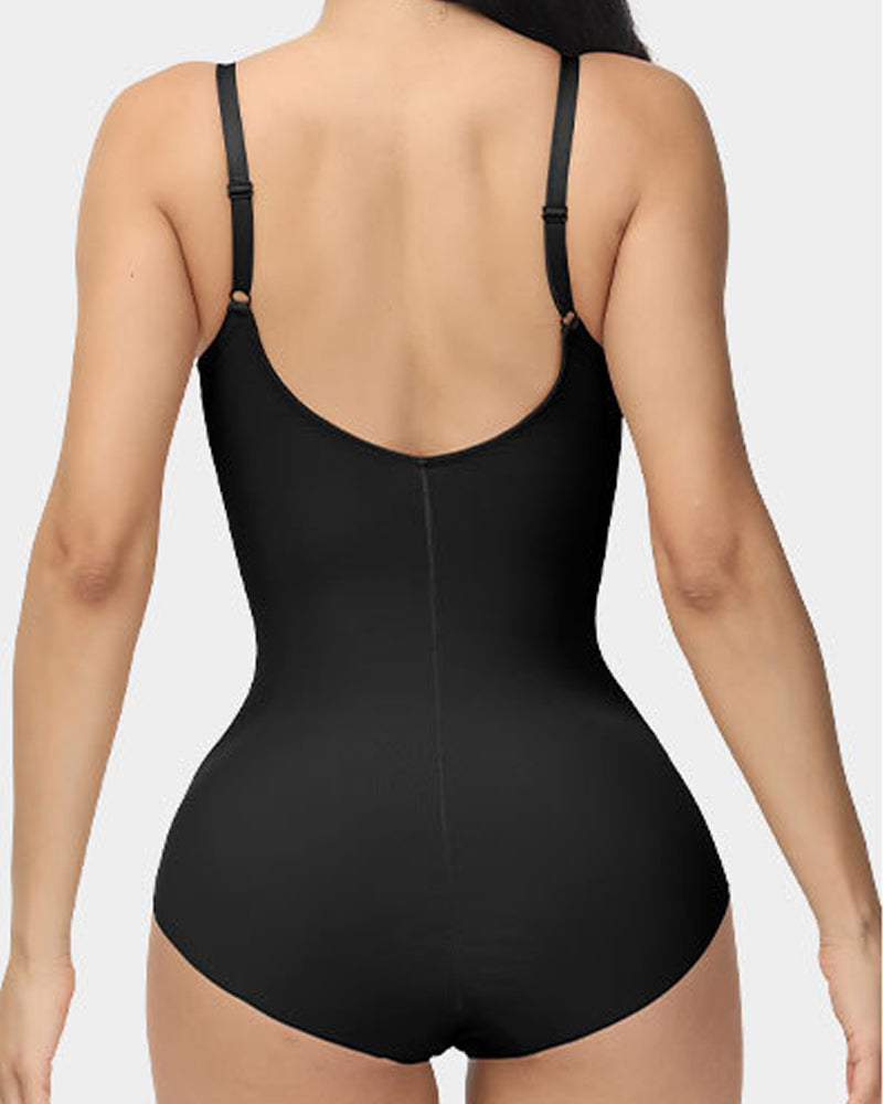 Damen Einfarbige Ärmellos Bauchkontroll Bodysuit Korsett Nahtloser Shapewear