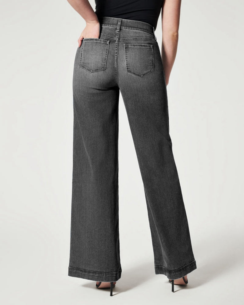 Jeans mit Weitem Bein Mittlerer Taille und Hohem Gummibund