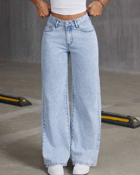 Lässige Verwaschene Jeans mit Weitem Bein und Bestickter Schleifentasche Passend zu Allen Outfits (Vorverkauf)