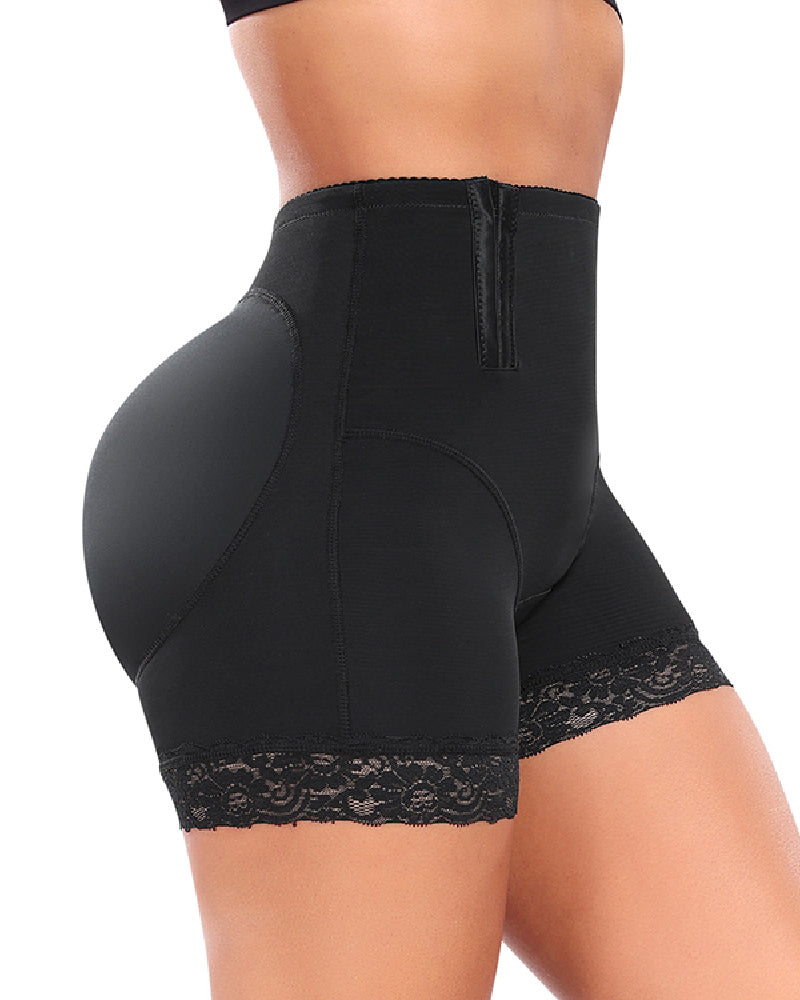 Damen Hohe Taille Seitlicher Haken Bauchkontrolle Po-Lifter Shapewear Shorts