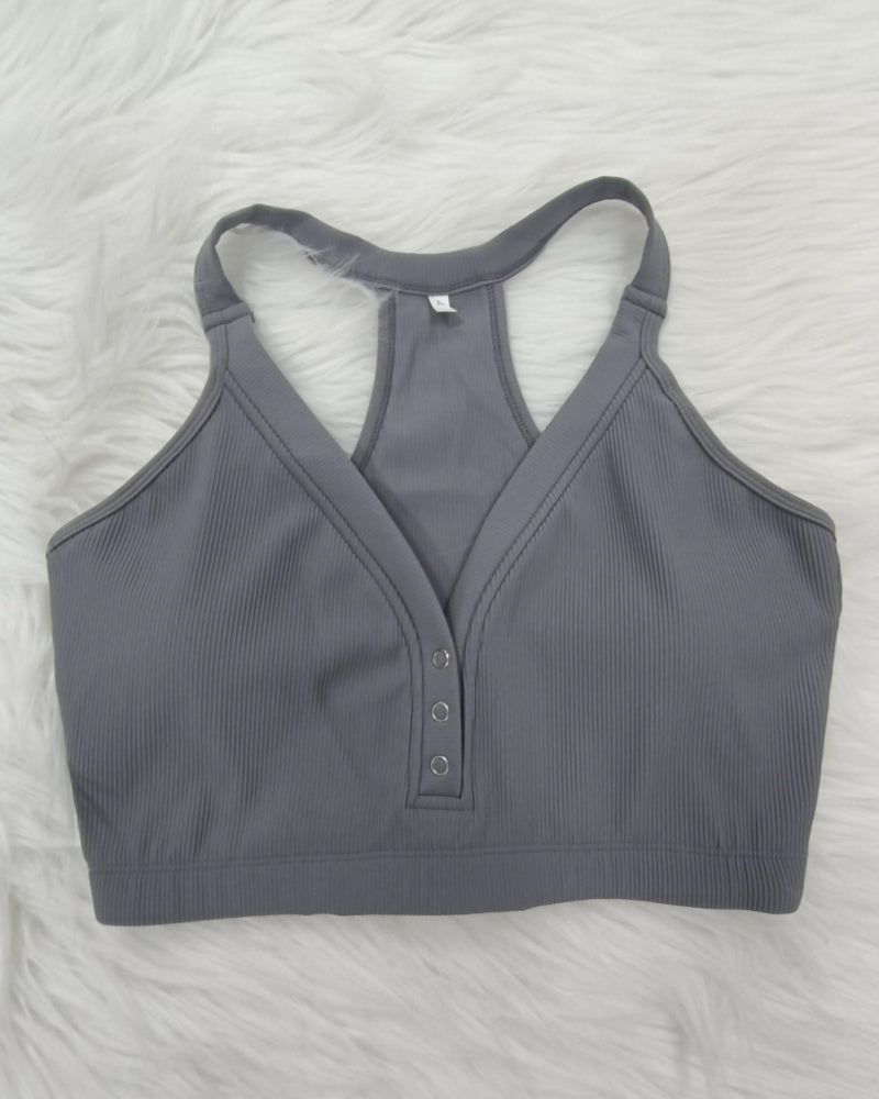 Neckholder BH mit Tiefem V Ausschnitt und Atmungsaktivem Strick BH mit Knöpfen vorne