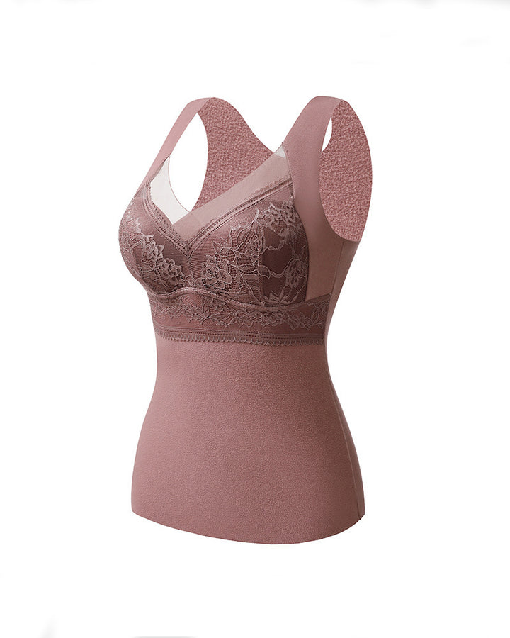 2-in-1 Thermo Unterwäsche Weste V-Ausschnitt Nahtlos Integrierter BH Tank Tops