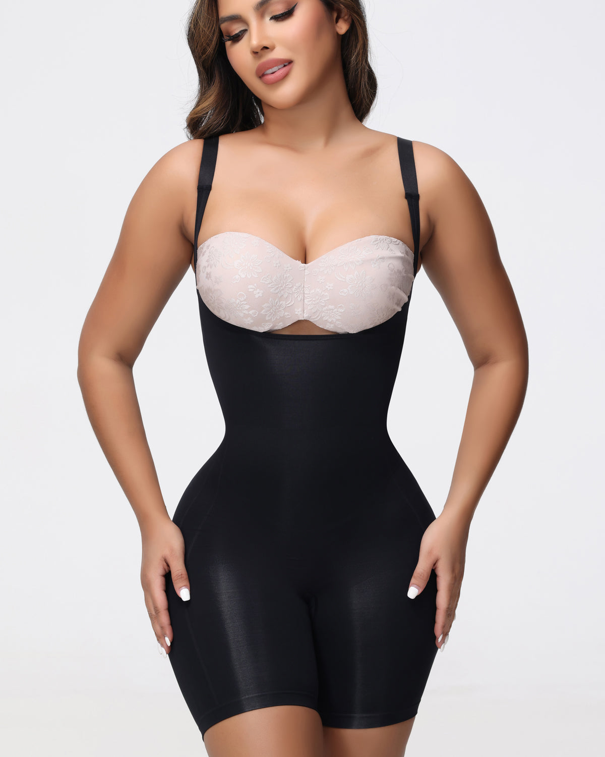 Nahtloser Glättender Bodysuit Offener Brust Bauchweg Shapewear