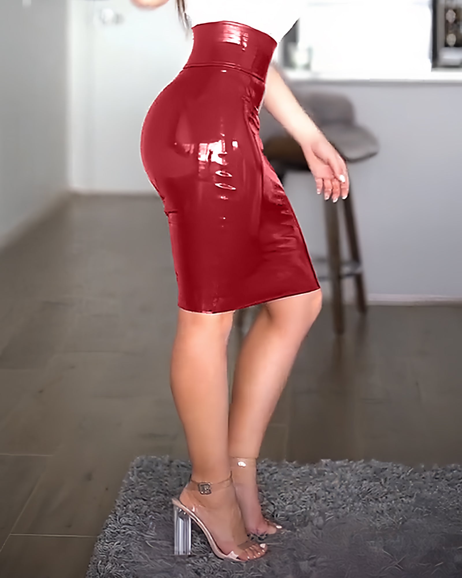 Sexy Lederrock mit Hoher Taille und Reißverschluss für kurvige Frauen