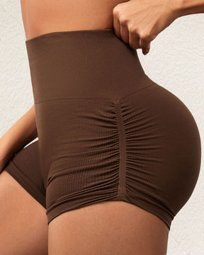 Seitlicher Kordelzug Hohe Taille Einfarbige Yoga Shorts mit Fäden