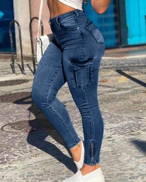 Sexy Altmodische Cargo-Skinny-Jeans mit Mehreren Taschen