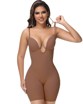 Damen U-Plunge Trägerlos Bodysuit Bauchkontrolle Integriertem BH Shapewear