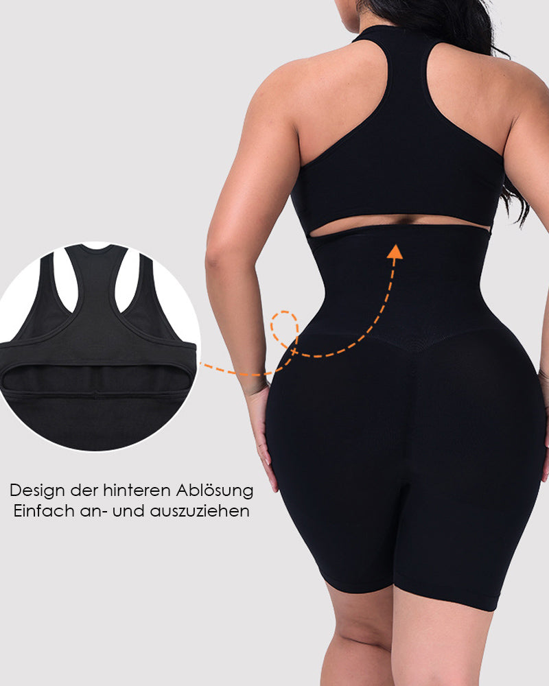 Gerippter Neckholder Racerback Shapewear Bauchweg Po Lift Mittlerer Oberschenkel Bodysuit