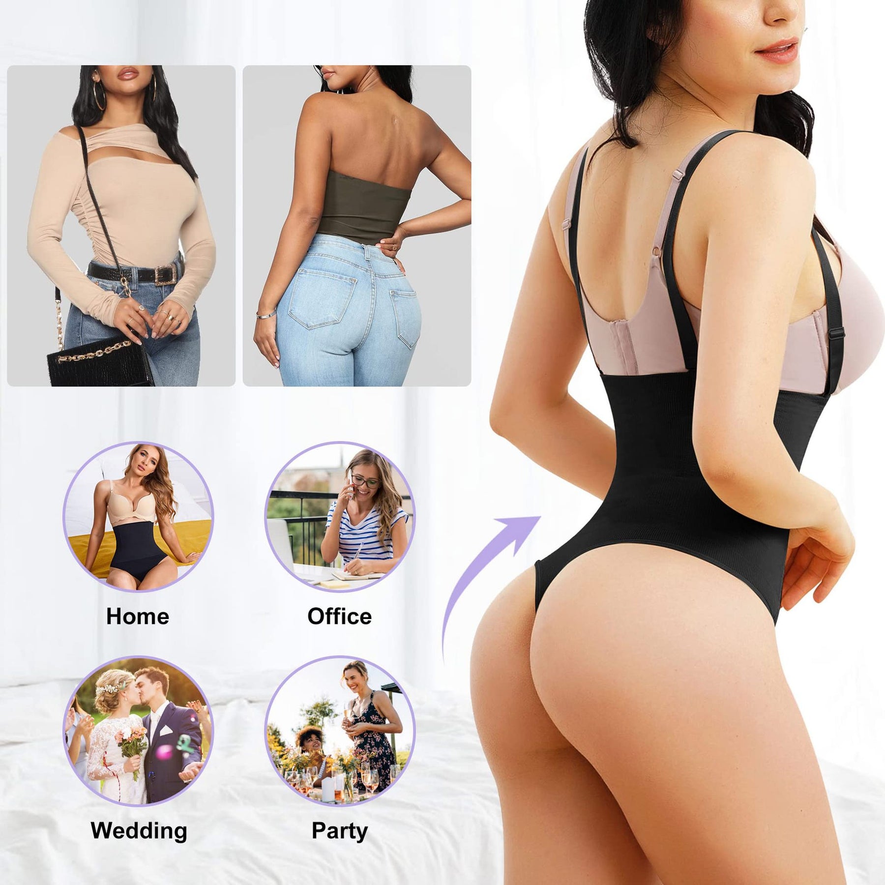 Damen Nahtlos Unsichtbarer Bauchweg Body Shaper Tanga Korsett Offene Brust Shapewear