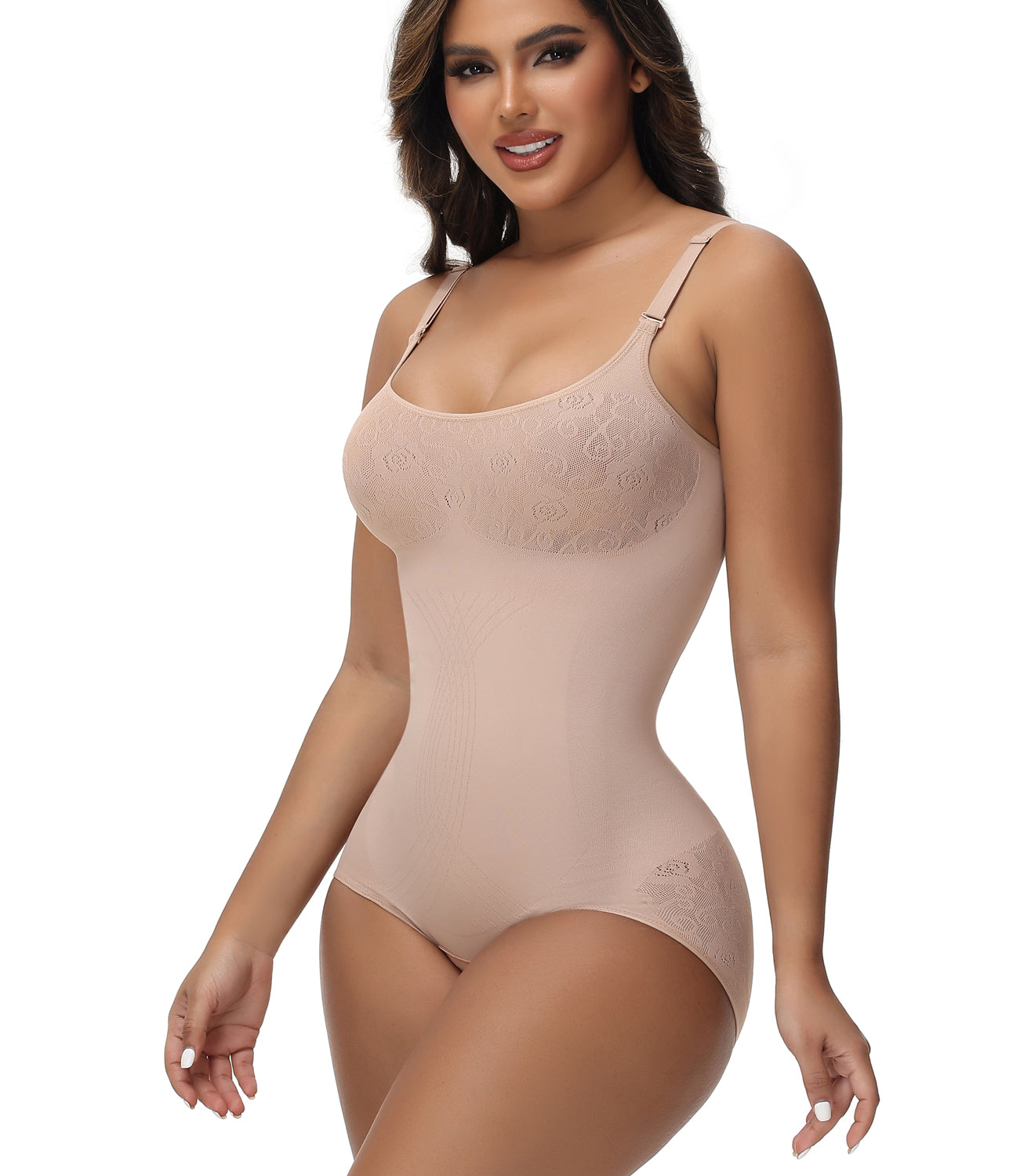 Damen Sexy Nahtloser Jacquard Bodysuit Bauchweg Spaghettiträgern Shapewear