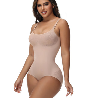 Damen Sexy Nahtloser Jacquard Bodysuit Bauchweg Spaghettiträgern Shapewear