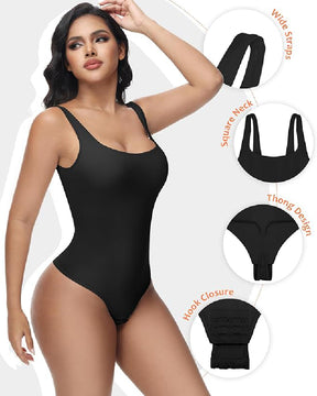 Nahtlose Bauchweg Tanga Shapewear Rückenfrei Quadratischer Ausschnitt Body Shaper