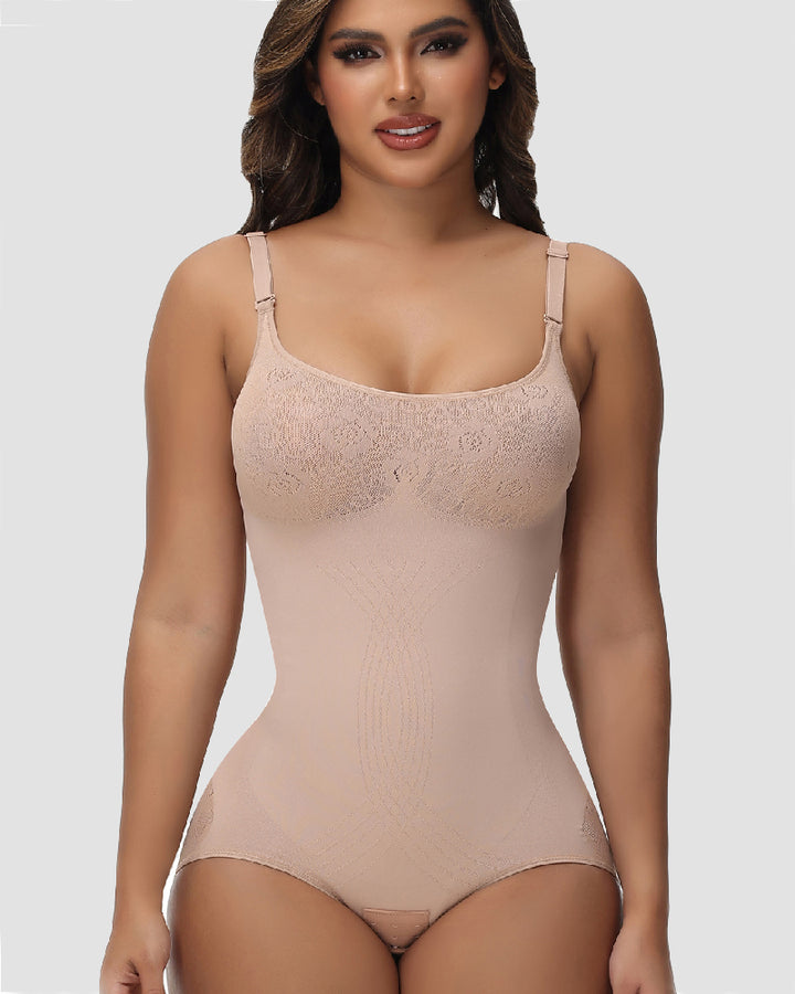 Shapshe® Damen Sexy Nahtloser Jacquard Bodysuit Bauchweg Spaghettiträgern Shapewear