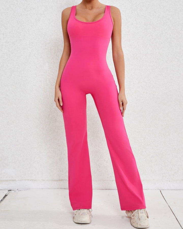Sportlicher Yoga-Jumpsuit mit Ausgestelltem Bein und Hohlem Rücken