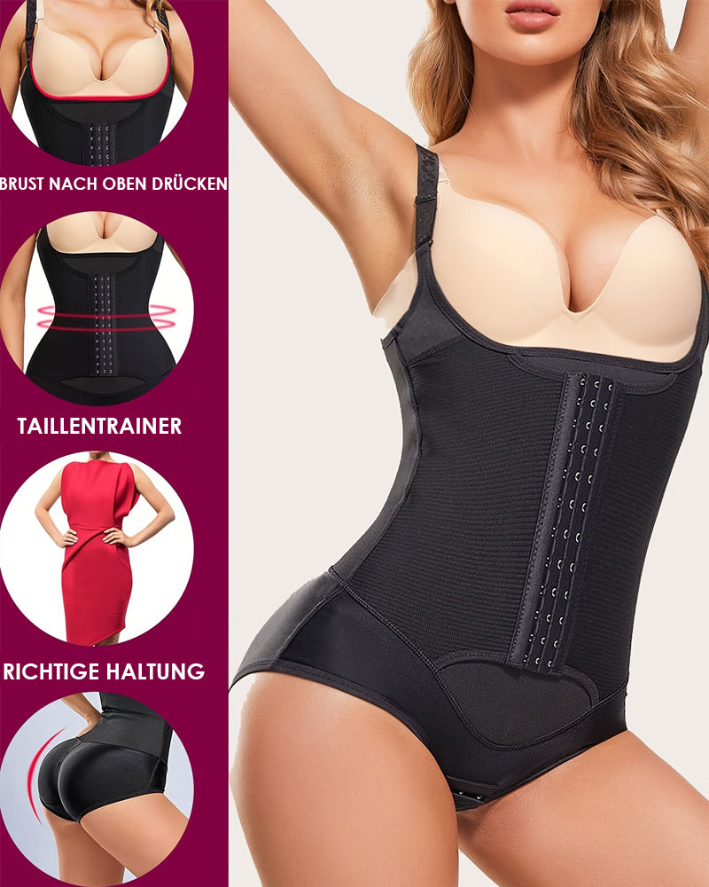 Damen Taillentrainer Bodysuit Bauchkontrolle Schmaler Cincher Offene Brust Shapewear