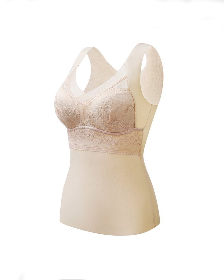 2-in-1 Thermo Unterwäsche Weste V-Ausschnitt Nahtlos Integrierter BH Tank Tops