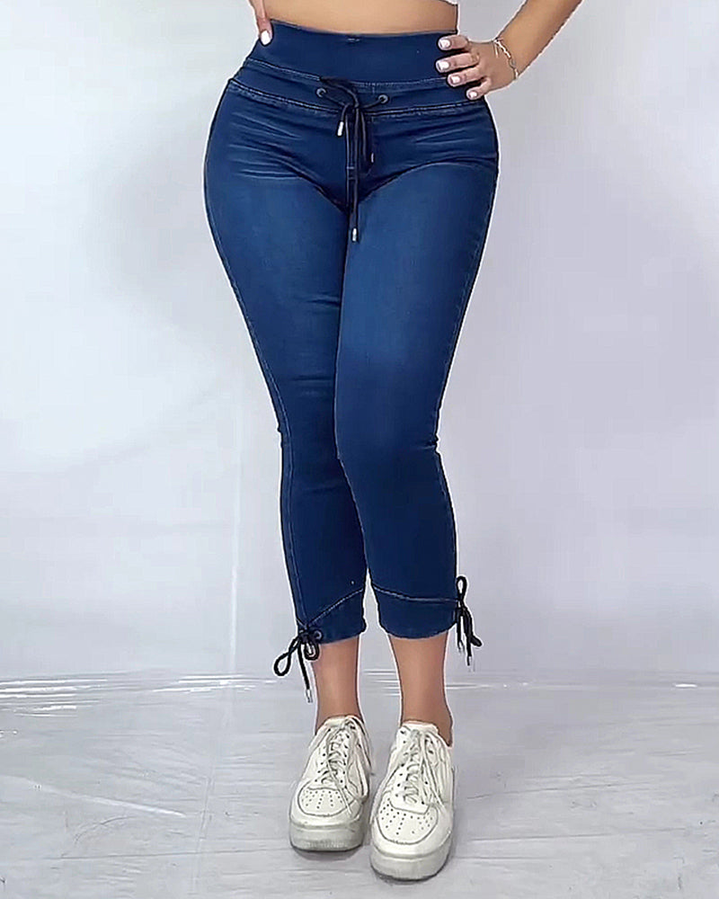 Damen Skinny Jeans mit elastischem Bund und mittlerer Elastizität und hoher Taille