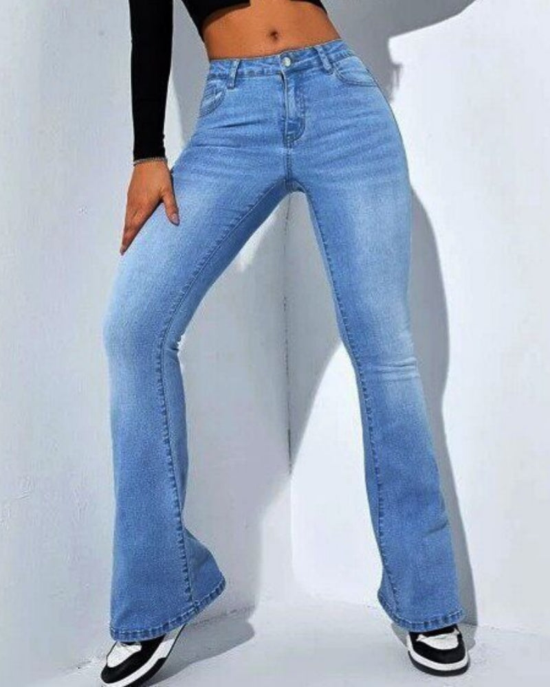 Gerade Jeans mit Hoher Taille und Schmaler Passform Sowie Vielseitige Elastische Schlaghose