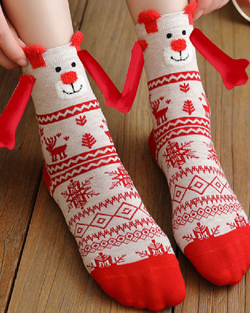 Weihnachtsmuster Cartoon Magnetischen Händen Socken Unisex Mittellange Baumwollsocken