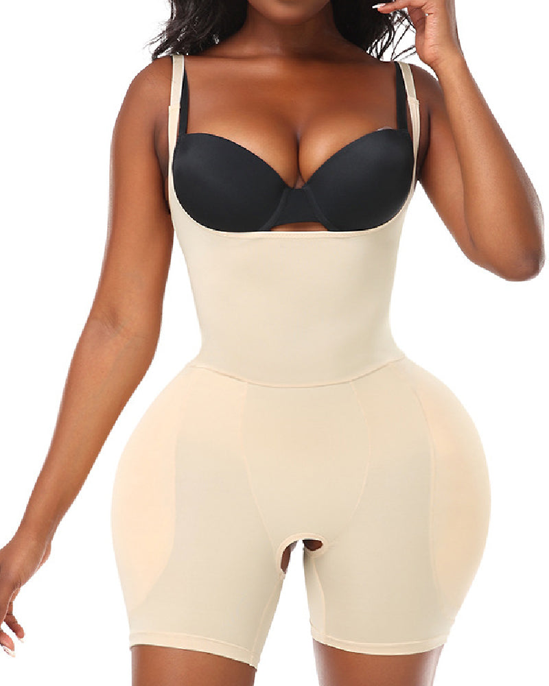 Damen Offene Busen Gepolsterte Hüftverstärker Bodysuit Nahtlose Bauchweg Oberschenkel Shapewear