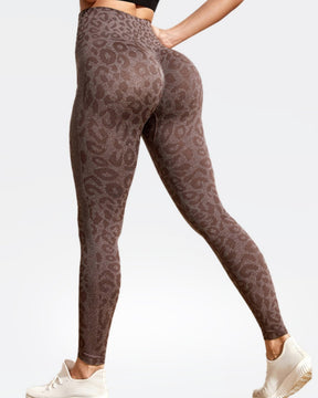 Nahtlose Yogahose mit Leopardenmuster als Oberbekleidung Hohe Taille Bauchkontrolle Pfirsich-Po-Lift