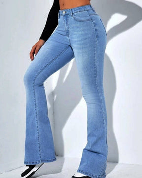 Gerade Jeans mit Hoher Taille und Schmaler Passform Sowie Vielseitige Elastische Schlaghose