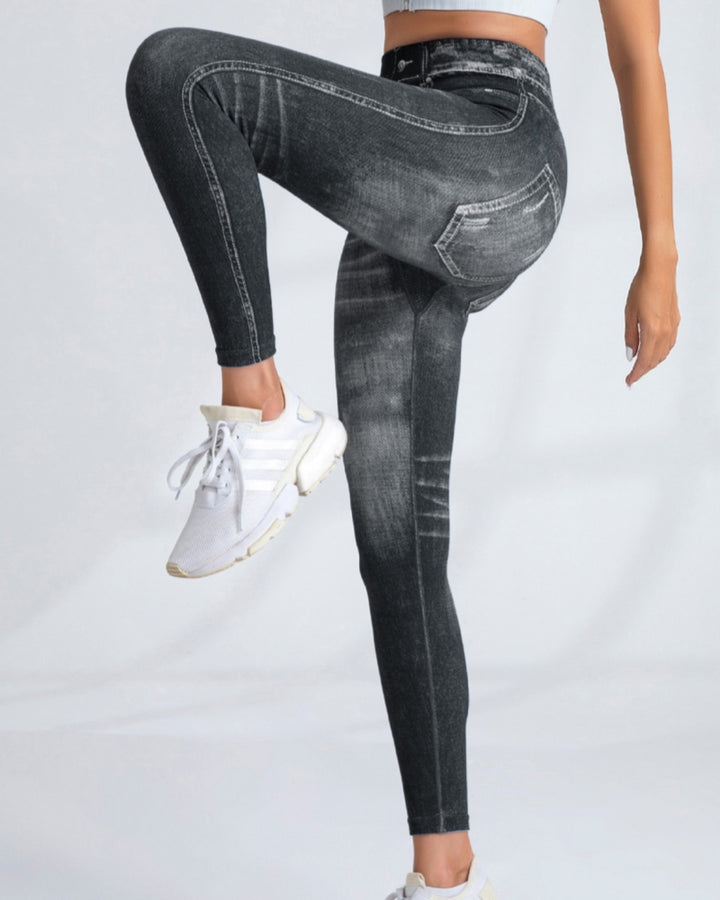 Nahtlose Gedruckt Imitation Denim Yoga Hosen frauen Quick Dry Hohe Elastische