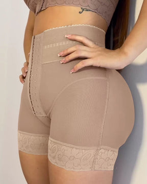 Kolumbianische Gürtel Spitze Nähte Po-Lifter Front Schnalle Shapewear Shorts