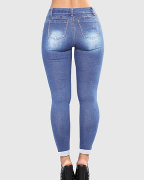 Slim Fit Hip Lift Skinny Jeans mit Löchern für Damen