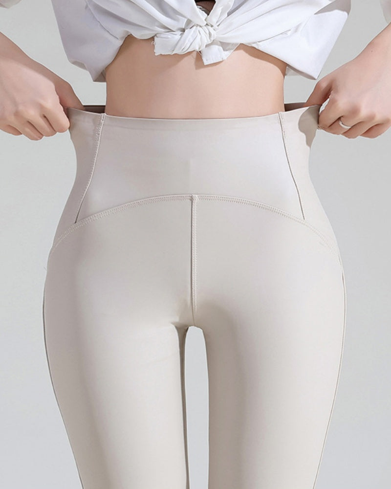 PU-Lederhose Dünne Leggings aus Samt Hohe Taille Strumpfhose mit Hüftlift