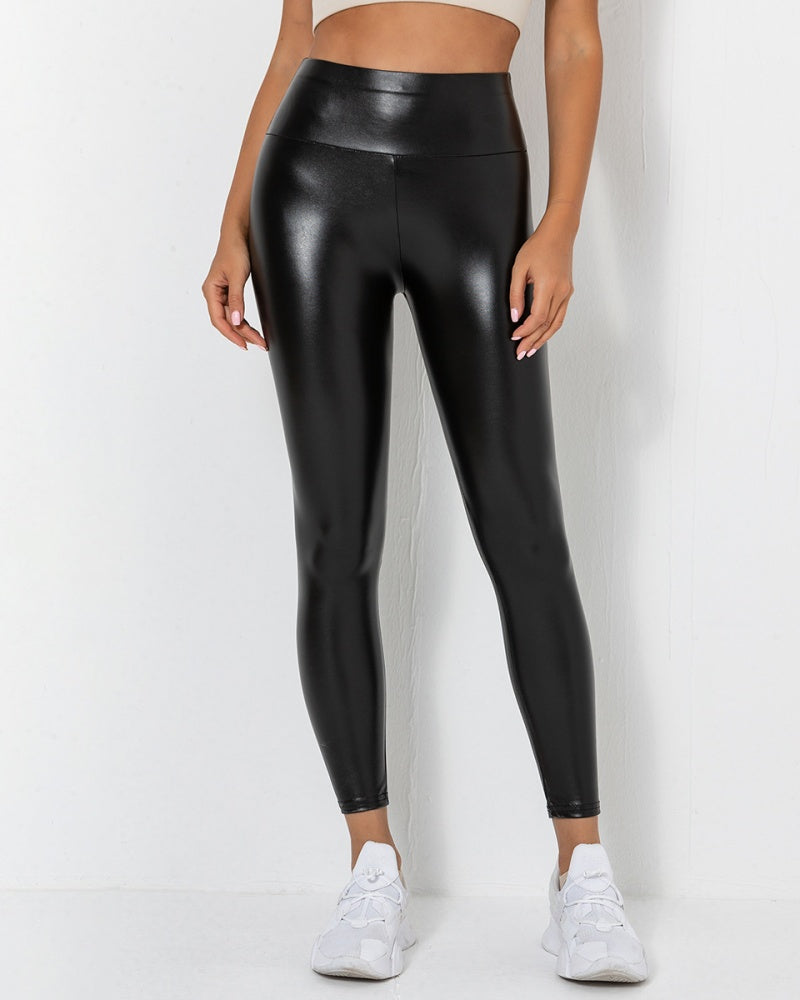 PU-glänzende Lederhose mit Hoher Taille Bauchstraffung Hüftstraffung Damen-Leggings