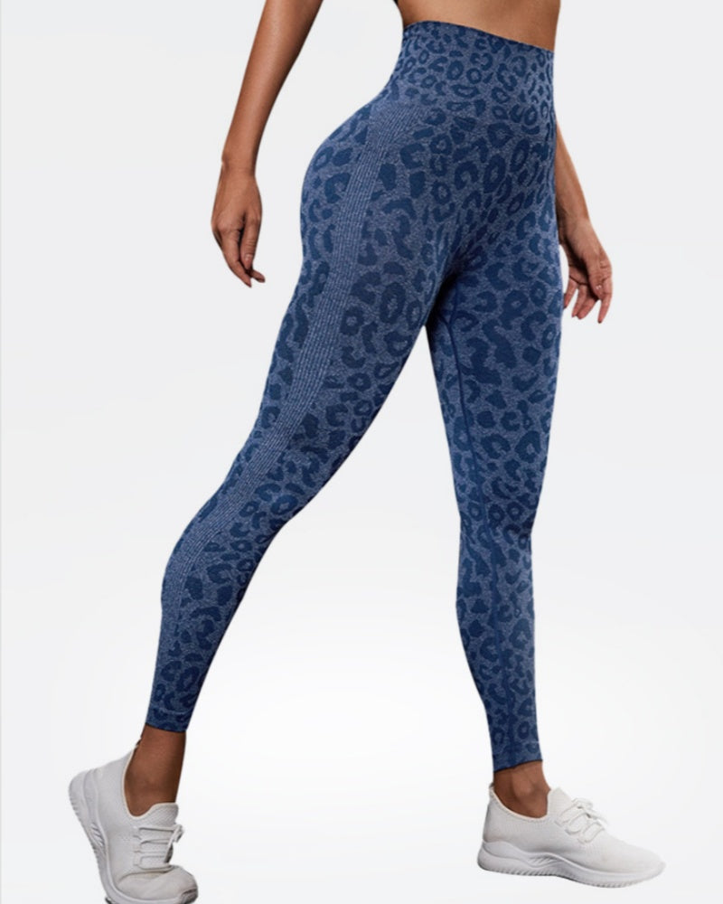 Nahtlose Yogahose mit Leopardenmuster als Oberbekleidung Hohe Taille Bauchkontrolle Pfirsich-Po-Lift