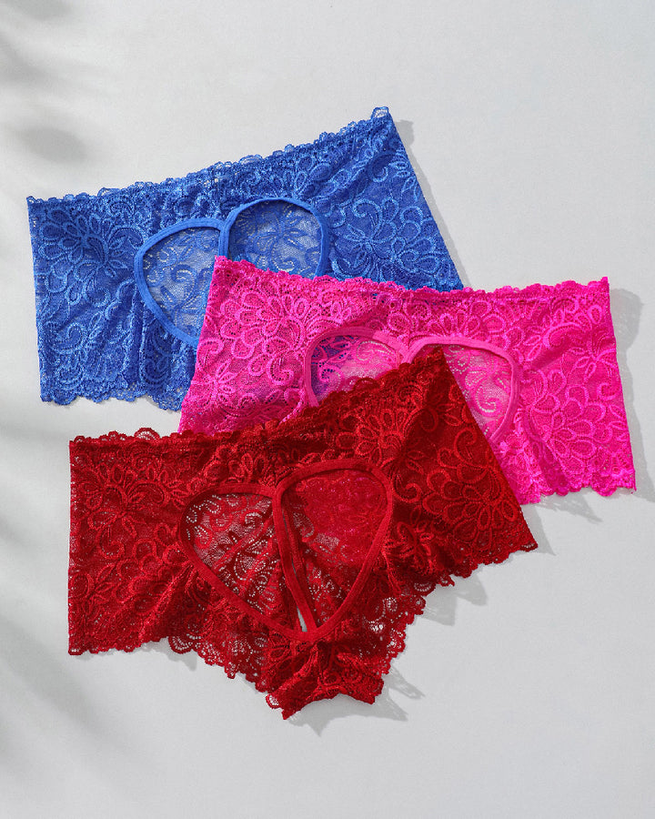 Sexy Herz Hollow Jacquard Slips Mittlere Taille Spitzen Lingerie Unterwäsche