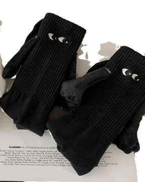 Kreative Magnetischen Händen Socken Paar Gestickte Augen Mittellange Baumwoll Socken