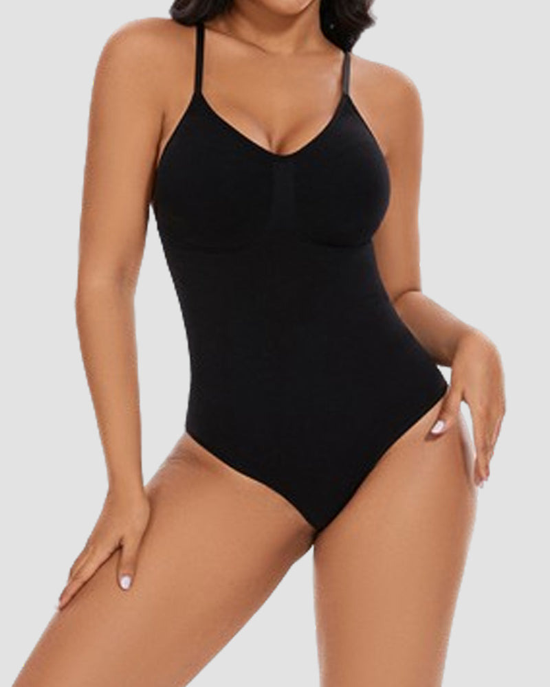 Damen Nahtloser Racerback Bodysuit Bauchkontrolle Gerippt Einfarbig Shapewear