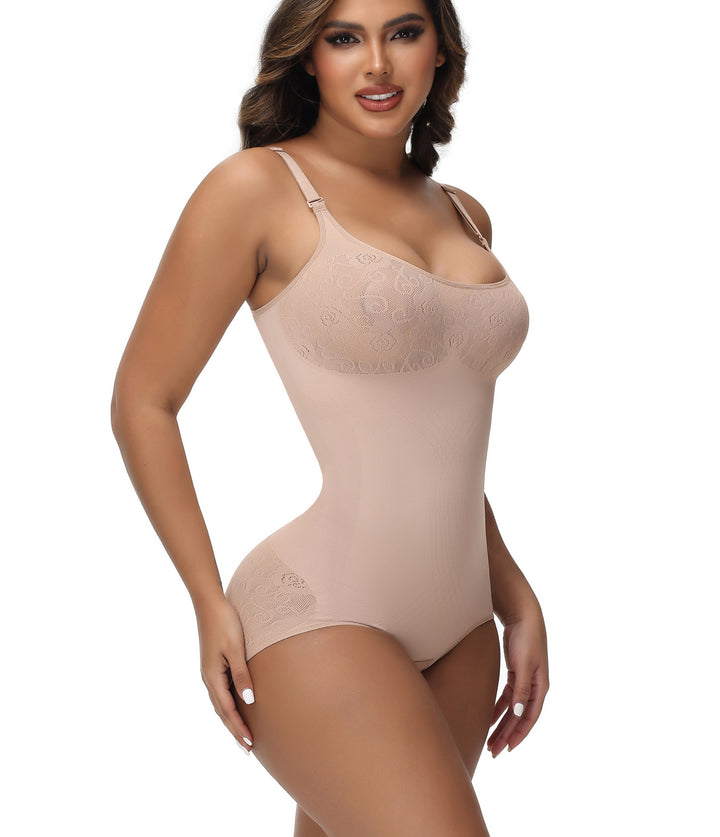 Shapshe® Damen Sexy Nahtloser Jacquard Bodysuit Bauchweg Spaghettiträgern Shapewear