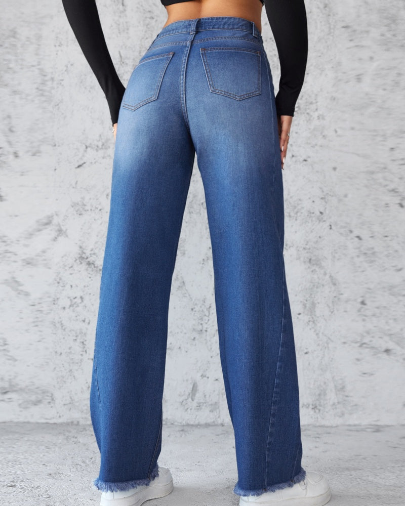 Elegante Jeans mit Geradem Bein und Weitem Bein Ohne Stretch