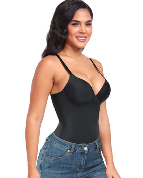 Damen Glatter Push-Up Bauchkontrolle Tanga Ärmelloser Body Shapewear