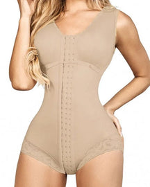 Damen Haken- und Ösenverschluss Brustunterstützung Shapewear  Bauchweg Dreieck Bodysuit