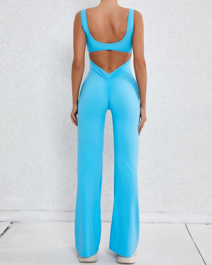 Sportlicher Yoga-Jumpsuit mit Ausgestelltem Bein und Hohlem Rücken