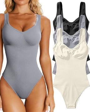 Damen Sexy Gerippt Ärmellos Bauchweg Tanktops Bodysuits