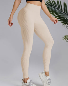 Lange Yogahose in Nude mit Hoher Taille und Bauchkontrollierender Pfirsich-Hüfte