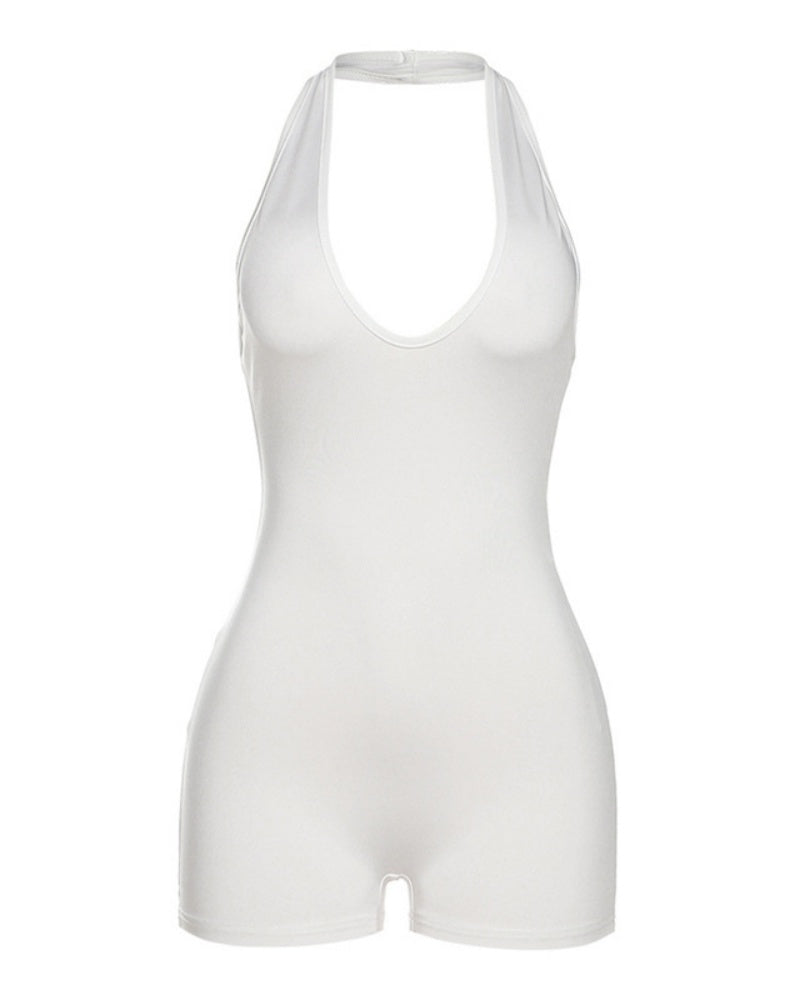 Sexy Tiefer V-Ausschnitt ärmellos Neckholder Rückenfrei Enger Bodys