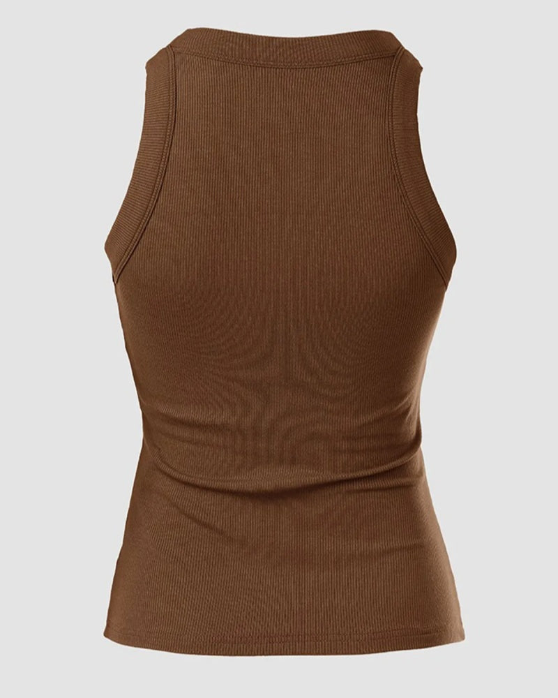 Gerippte Weste mit Rundhalsausschnitt und Brustpolster Padded Tops